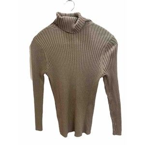 Gold, Turtle Neck Sweater with gold specks, Ribbed, Medium-P Womens